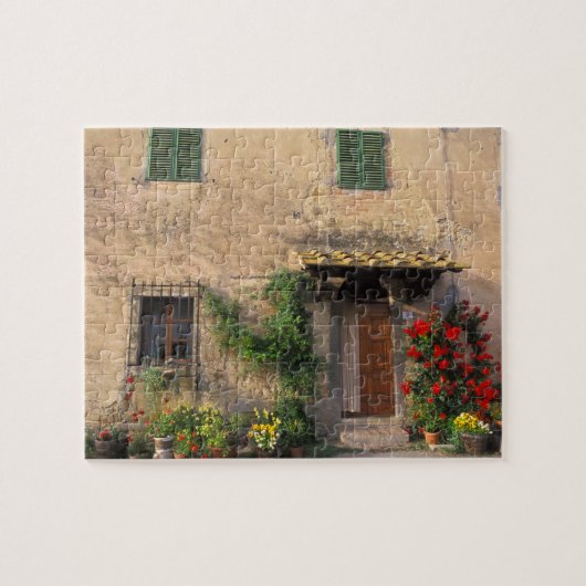 Een prachtig oud huis met bloemen in San Gimignano Legpuzzel (Horizontaal)