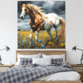 Een prachtig Pinto Paard Canvas Afdruk (Insitu (Slaapkamer))