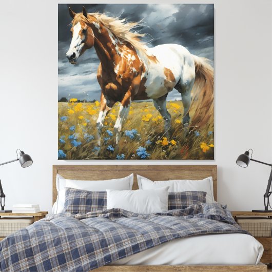 Een prachtig Pinto Paard Canvas Afdruk (Insitu (Slaapkamer))