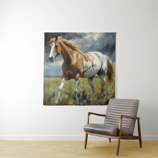 Een prachtig Pinto Paard in de wei Wandkleed (In situ)