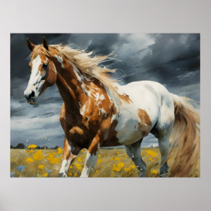 Een prachtig Pinto Paard in een Weiland Poster