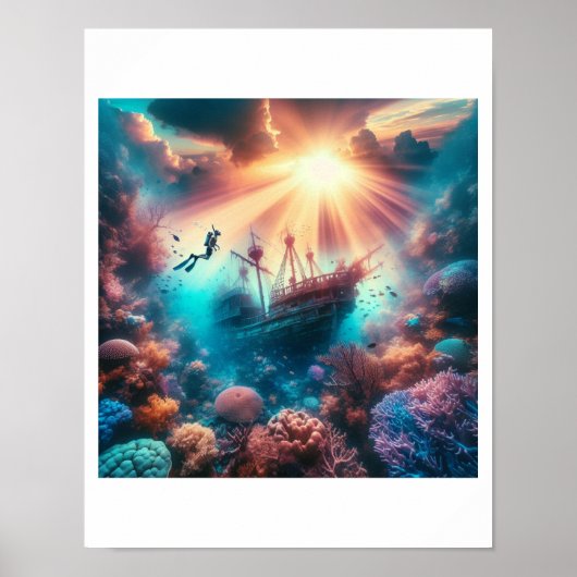 Een prachtig rif met een oud scheepswrak poster (Voorkant)