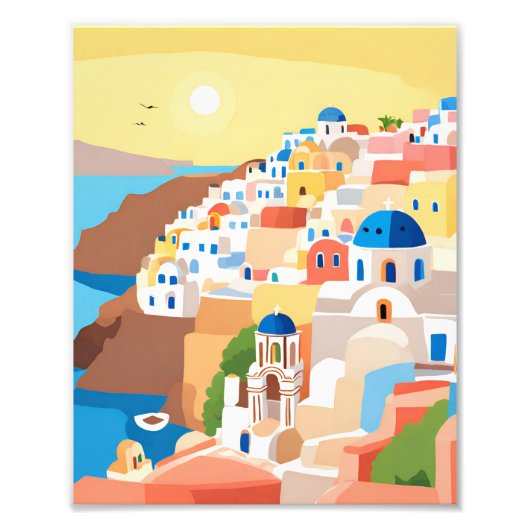 Een prachtig schilderij van Santorini Island Foto Afdruk (Voorkant)