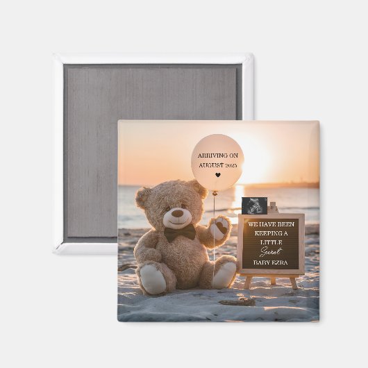 Een prachtig strand digitale zwangerschapsaankondi magneet (Voorkant / Achterkant)