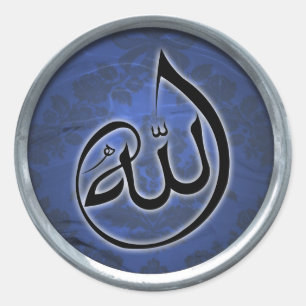 Een prachtige Allah-kalligrafie op blauwe achtergr Ronde Sticker