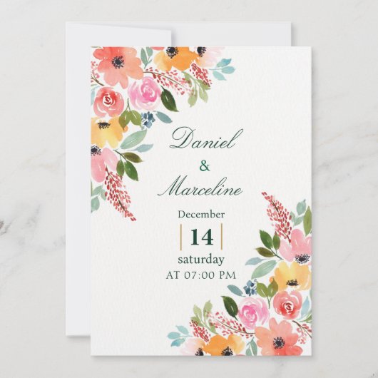Een prachtige bloemenbruiloft uitnodiging (Voorkant)