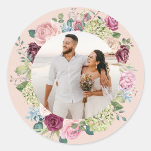 Een prachtige blush Roos Spray Weduwfoto Ronde Sticker
