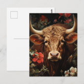 Een prachtige bruine Koe in de Flowers Briefkaart (Voorkant / Achterkant)