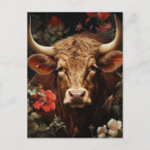 Een prachtige bruine Koe in de Flowers Briefkaart (Voorkant)