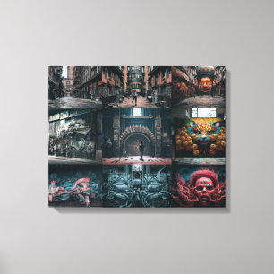 Een prachtige compilatie van street art graffiti f canvas afdruk