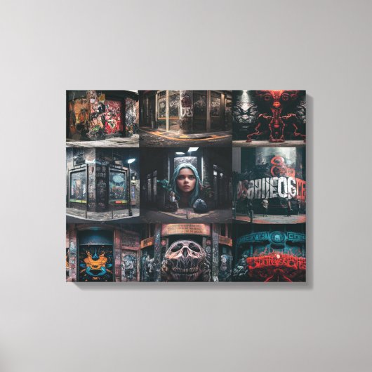 Een prachtige compilatie van street art graffiti f canvas afdruk (Voorkant)
