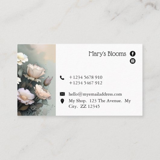 Een prachtige crèmes en witte bloemenWaterverven Visitekaartje (Achterkant)