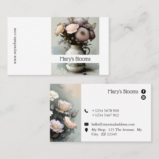 Een prachtige crèmes en witte bloemenWaterverven Visitekaartje (Voorkant / Achterkant)