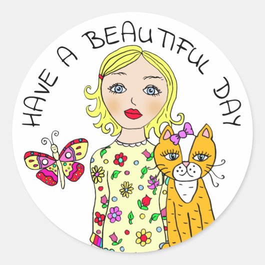 Een prachtige dag voor een gril van de Whimsical F Ronde Sticker (Voorkant)
