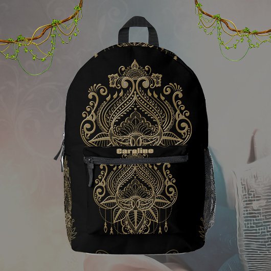 Een prachtige filigraan gouden lotusbloem. bedrukte rugzak