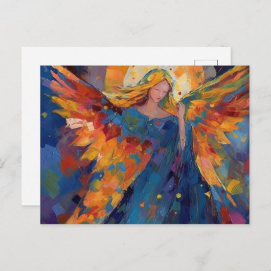 Een prachtige kleurrijke engel briefkaart (Voorkant / Achterkant)