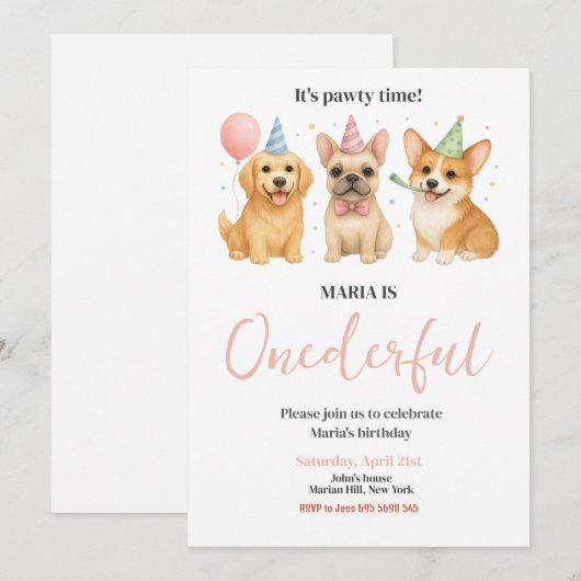 Een prachtige Pawty Time Puppy Verjaardagsfeest Kaart (Voorkant / Achterkant)