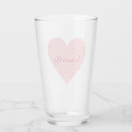 Een prachtige roze en witte hartpolka stip display glas (Achterkant)