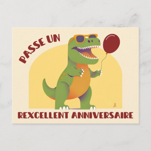 Een prachtige verjaardag - een vreemde dinosaurus briefkaart (Voorkant)