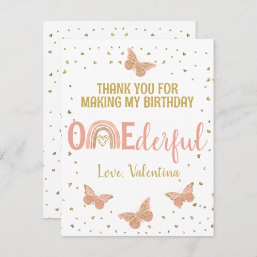 Een prachtige verjaardag roze vlinders dank u kaar feestdagenkaart (Voorkant / Achterkant)