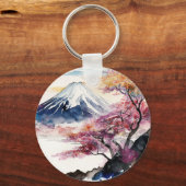 Een prachtige waterverf van de berg Fuji Sleutelhanger (Achterkant)