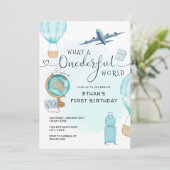 Een prachtige wereld ballon jongens eerste verjaar kaart (Staand voorkant)