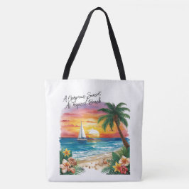 Een prachtige zonsondergang bij tropisch strand, v tote bag