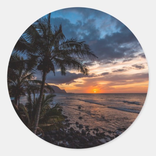 Een prachtige zonsondergang ronde sticker (Voorkant)