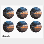 Een prachtige zonsondergang ronde sticker (Vel)