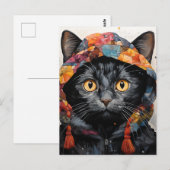 Een prachtige zwarte kat in een kleurrijke jas briefkaart (Voorkant / Achterkant)