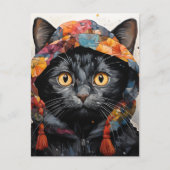 Een prachtige zwarte kat in een kleurrijke jas briefkaart (Voorkant)