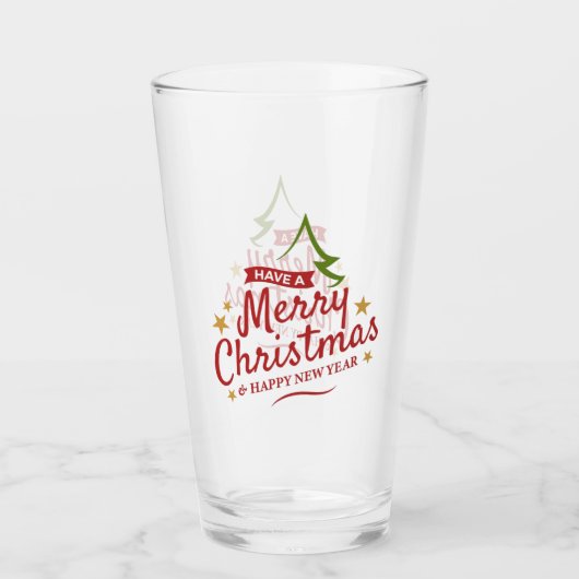 Een prettig kerstfeest en een gelukkig nieuwjaar glas (Voorkant)