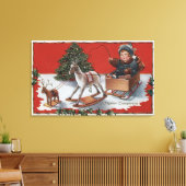 Een prettig kerstfeestKid in een zeepbox Canvas Afdruk (Insitu (Woonkamer))
