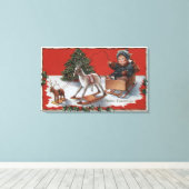 Een prettig kerstfeestKid in een zeepbox Canvas Afdruk (Insitu (Houten vloer))