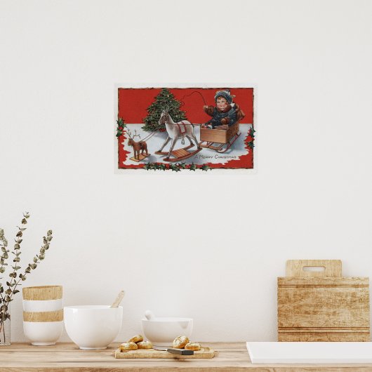 Een prettig kerstfeestKid in een zeepbox Poster (Keuken)