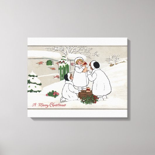 Een prettig kerstfeestMensen die biggen houden Canvas Afdruk (Voorkant)