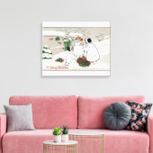 Een prettig kerstfeestMensen die biggen houden Canvas Afdruk (Insitu (Woonkamer))