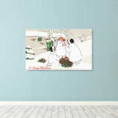 Een prettig kerstfeestMensen die biggen houden Canvas Afdruk (Insitu (Houten vloer))