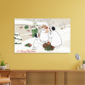 Een prettig kerstfeestMensen die biggen houden Canvas Afdruk (Insitu (Woonkamer))