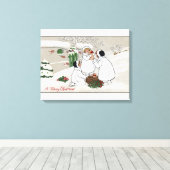 Een prettig kerstfeestMensen die biggen houden Canvas Afdruk (Insitu (Houten vloer))