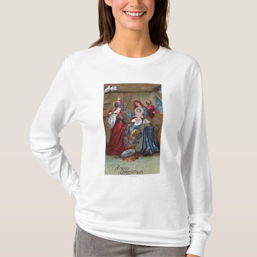 Een prettig kerstfeestNativiteitsscherm T-shirt (Voorkant)