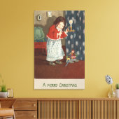 Een prettig kerstmeisje dat een kaarsje vasthoudt canvas afdruk (Insitu (Woonkamer))