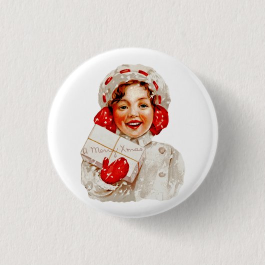 Een prettig kerstmeisje ronde button 3,2 cm (Voorkant)