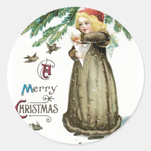 Een prettig kerstmeisje ronde sticker (Voorkant)