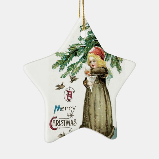 "Een prettige kerst" meisje Keramisch Ornament (Rechts)