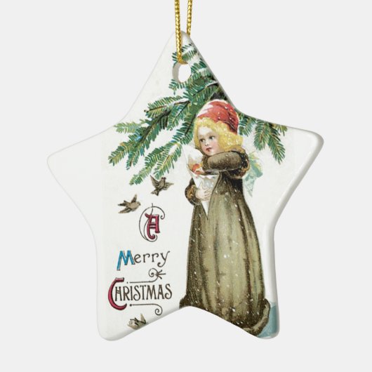 "Een prettige kerst" meisje Keramisch Ornament (Links)
