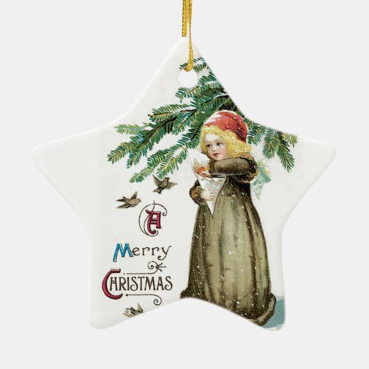 "Een prettige kerst" meisje Keramisch Ornament (Achterkant)