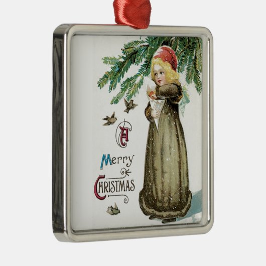 "Een prettige kerst" meisje Metalen Ornament (Rechts)