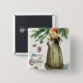 "Een prettige kerst" meisje Vierkante Button 5,1 Cm (Voorkant /achterkant)