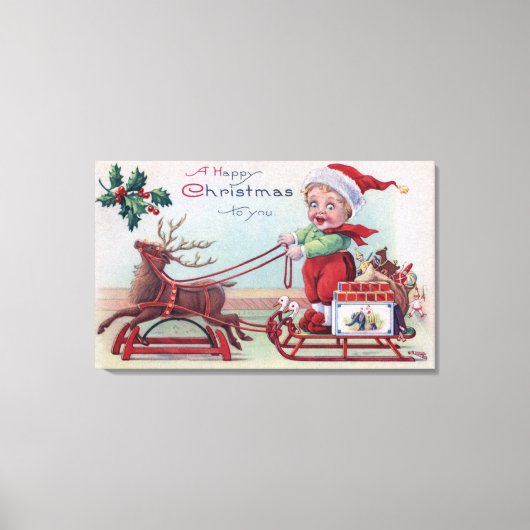 Een prettige kerst voor je jongen op een slee canvas afdruk (Voorkant)